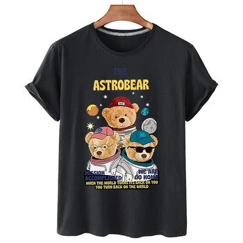 100% Medvilnės Astronautas Bear O-kaklo trumpomis Rankovėmis T-shirt Moterų 2022 Vasaros Atsitiktinis trumpomis Rankovėmis Unisex Plius Dydis T-shirt Viršuje 4XL