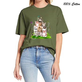 100% Medvilnės Kačiukai Kawaii Katė Žaidžia Su Drugelių Mielos Moterys, Naujiena T-Shirt ES Dydis Negabaritinių Tee Atsitiktinis Humoro Streetwear