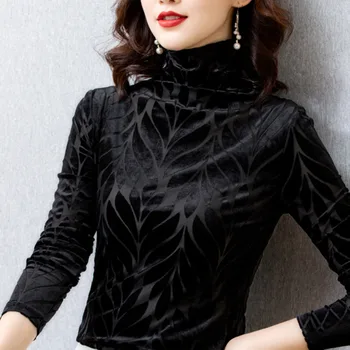 #1658 Rudens Žiemos Golfo Marškinėliai Moterims ilgomis Rankovėmis Slim Šiltas korėjos Stiliaus Elegantiškas Biuras moteriški 
