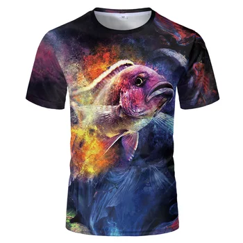 2022 Naujas 3D Žuvies Print T Marškinėliai Vyrams Moterys Mados Streetwear Žvejybos Hip-Hop Unisex Mados Viršūnes