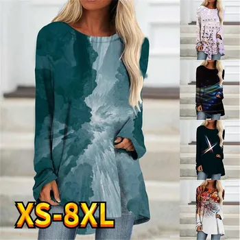 2022 Naujas Abstrakčias Atsitiktinis Moterų marškinėliai Active savaitgalį 3D atspausdintas street wear Ponios ilgomis rankovėmis įgulos kaklo megztinis Marškinėlius XS-8XL