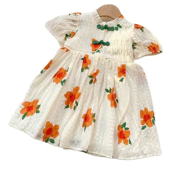 2023 Naujas Vasaros Gėlių Modelio Princesė Dress Vaikų Drabužių Zawalcowany Decoration, Vaikams, Drabužiai, Skirta 2-6 Metų