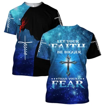 3D Atspausdintas Marškinėliai Tegul Jūsų Tikėjimas Bus Didesnis Nei Jūsų Baimė Jėzus t marškinėliai, Unisex Unikalus Streetwear Atsitiktinis Marškinėliai trumpomis Rankovėmis