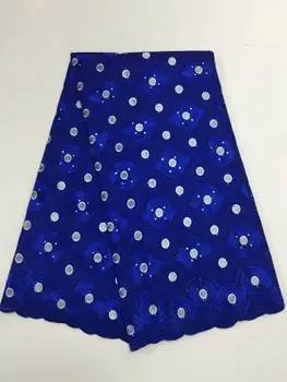 5 Metrų/vnt Populiarus royal blue siuvinėjimo afrikos medvilnės audinio ir gėlių dizainas šveicarijos vienspalviai voile nėrinius, drabužių BC154-7