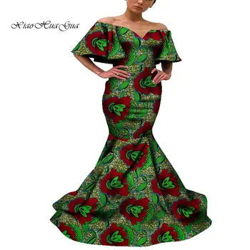 Afrikos Suknelės Moterims Off Peties Ilgai Mermaid Dress Vakare Šalies heidi bazin Riche Moterys Afrikos Spausdinti Suknelė Drabužių WY4723