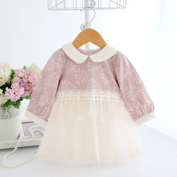 Baby Girl Dress Naujagimių Kutas Peter Pan Apykaklės Princesė Šalis Gimtadienio Nėrinių Suknelė Krikšto Vestido Infantil Tiulio Suknelės 0-2Y