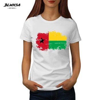 BLWHSA Bisau Gvinėjos Vėliava Spausdinti marškinėliai Moterims trumpomis rankovėmis Vasaros marškinėliai Hip-Hop Bisau Gvinėja, Nacionalinės Vėliavos Moterų Tees
