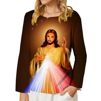 CLOOCL Jėzus T-shirt Krikščionių Moterų Mados Atsitiktinis Viršūnes Derliaus Spausdinti Marškinėliai ilgomis Rankovėmis Moteriška Palaidi Tinka Palaidinė Tees