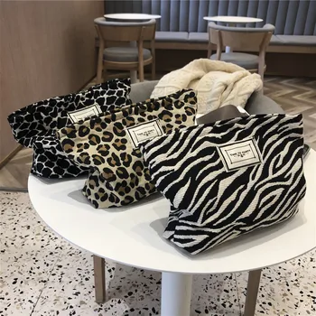 Didelis Moterų Leopard Kosmetikos Krepšys Drobės, Vandeniui Atsparus Užtrauktukas, Kad Iki Kelionės Krepšys Skalbimo Makiažas Organizatorius Grožio Atveju