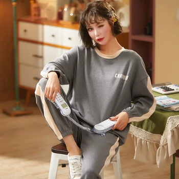 didelis stotyse M-XXL medvilnės pajama komplektai moterų rudenį ilgomis rankovėmis pižama laišką pyjama moterų cute kačių homewear pijamas mujer