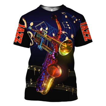 Džiazo Saksofonas Ir Trimitas 3D Atspausdintas T-shirt Mens Vasaros Atsitiktinis Apvalios Kaklo trumparankoviai Hip-hop ' Harajuku Unisex Tee Viršūnės