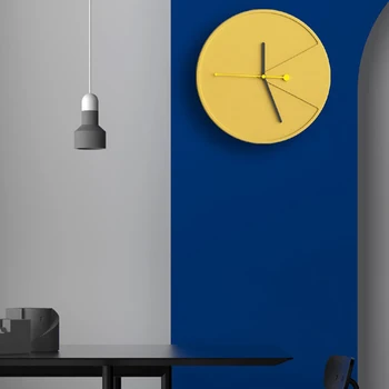 Geltona Kūrybos Cemento Sieniniai Laikrodžiai Tyla Paprasta Šiaurės Stiliaus Sieniniai Laikrodžiai Modernus Dizainas Horloge Murale Mados Namų EK50bgz