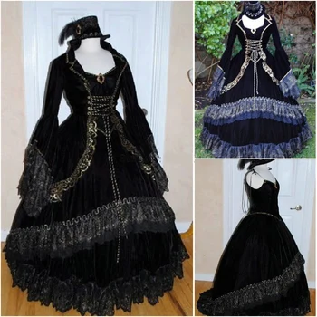 Hercogienė žiemos dressslip suknelė su kailis kostiumas Victoria rokoko stiliaus juoda vakarinę suknelę moteris kasdien suknelė plius dydis