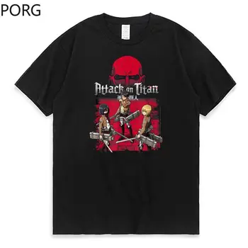 Išpuolis Titan 3 Pagrindiniai veikėjai raudoname Fone Madinga Anime T-Shirts Universalus Vasaros Atsitiktinis Streetwear Unisex Viršūnės