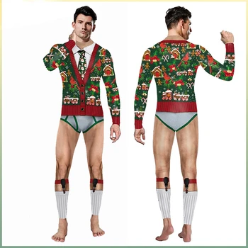 Kalėdų kostiumas žmogus Kalėdų juokinga bodysuit Naujas Kostiumas Puck Spausdinti ilgomis Rankovėmis Bodysuit
