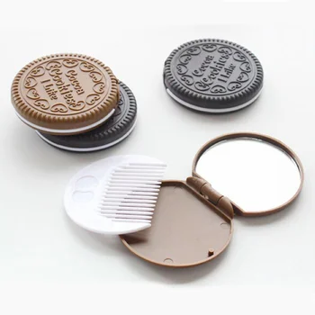 Kelionės Makiažo Veidrodėliai Mielas Šokolado Chip Cookie Formos Kūrybinis Dizainas Mini Pocket Veidrodis su Šukos Nešiojamų Veidrodis su Šukų Rinkinys