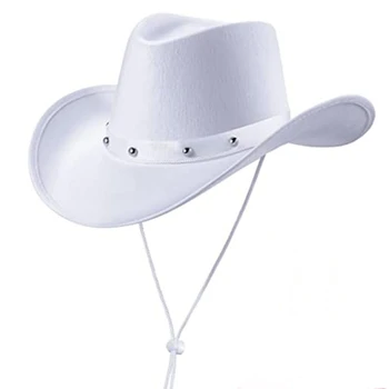 Kraštais Hat, White Cowgirl Skrybėlę Moterų Džiazo Skrybėlę Naujųjų Metų Aprangos Aksesuaras Šalis Skrybėlę