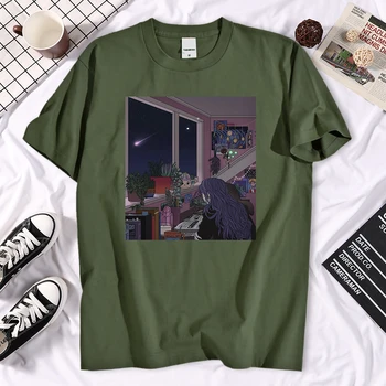 Mados Patogus Vyrų Marškinėlius Tyliai Naktį Tyliai Žvaigždės Spaudinių T Shirts Paprastumo Negabaritinių Viršuje Hip-Hop ' O-Kaklo Marškinėliai Vyrams