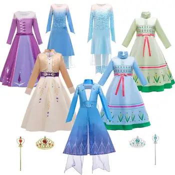 Mergaitėms, Naujas Princess Dress Up Off Peties Mėlyna Violetinė Aukso Sniego Karalienė Šalis Suknelė Helovinas Gimtadienis Kostiumas Frocks