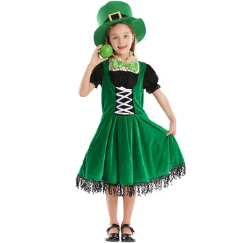 Mergina Vakarų Europiečiai Airija St. Patrick ' s Day Kostiumas Vaikas, Vaikai Magas Green Goblin Nykštukai Cosplay Vaidmuo Šalis Suknelė