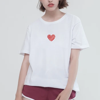 Mielas linija širdies spausdinti medvilnės Marškinėliai moters Laisvalaikio Juokinga prekės Shirt Grafikos Tees vasaros viršūnes Hipster Tumblr lašas laivas