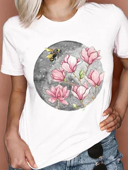 Moterų Drabužiai Gėlių Bičių Estetika 90-ŲJŲ Animacinių filmų Vasaros Mados Trumpas Rankovės Vasaros Spausdinti Marškinėlius Moterų Tee Viršuje Grafinis T-Shirt