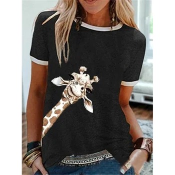 Moterų Marškinėliai Vasaros 3d Žirafa Spausdinti Negabaritinių Moterų Drabužių Atsitiktinis Mados Harajuku Juokinga Trumpos Rankovės, Juodos spalvos marškinėliai 2022