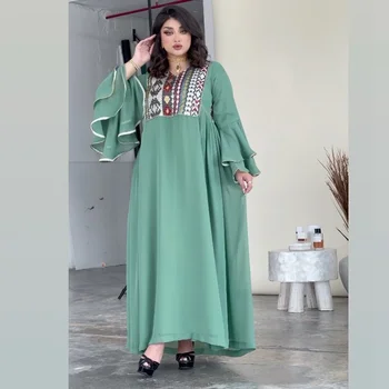 Musulmonų Abaja Moterų Ilgos Suknelės 2022 Aksomo China Spausdinti Musulmonų Žalia Šifono Suknelė Mados Atsitiktinis Arabijos Lady Vakare Mantija