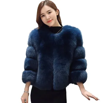 Mėlyna Mados Storas Šiltas Dirbtiniais Kailiais Striukė 2018 Naujų Žiemos Striukė Moterims Atsitiktinis Didelio Dydžio Dirbtinė Fox Fur Coat Parko Moterų Ls228
