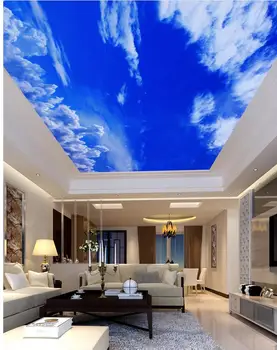 Mėlynas dangus ir balti debesys kosminės lubų 3d kambario tapetai kraštovaizdžio ribų 3d sienų tapetai