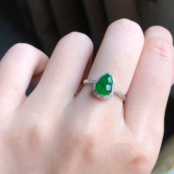 Naujo dizaino sidabro, deimantų gamtos chalcedony žalias moliūgas ponios žiedo atidarymo reguliuojamas Kinijos etninio stiliaus papuošalai