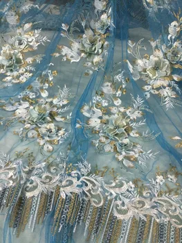 prabanga 3d gėlių siuvinėjimas tiulio tinklelio, nėrinių audinys ZH-111679 su karoliukais, vestuvių suknelė