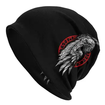 Raudona Vegvisir Varnas Variklio Dangčio Homme Žiemą Šiltas Viking Skullies Beanies Kepurės Kūrybos Audinio, Skrybėlės