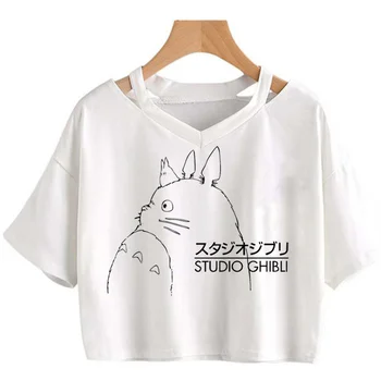 Totoro marškinėliai drabužių moterų kawaii spausdinti pora t-shirt, derliaus viršuje baltos spalvos marškinėliai harajuku kawaii