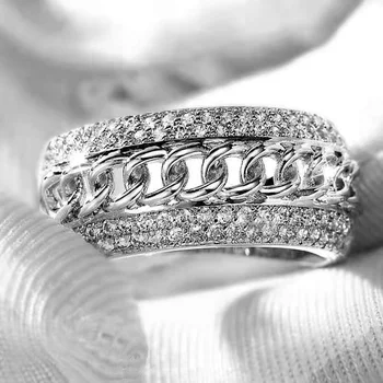 Unisex Sidabro Grandinės Žiedas Mini Aukštos Kokybės Populiarios Europoje ir Amerikoje Puikus kalnų krištolas Kristalų Moterų Šaliai, Papuošalai