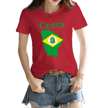 Valstybės Ceara Žemėlapis, Vėliava, Brazilija moteriški marškinėliai Juokingi Grafikos Raudona Patogu Viršūnes Tees Europos Dydį