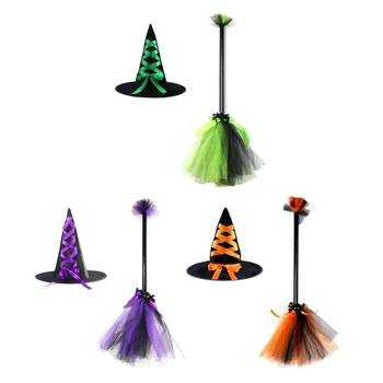 Visų rungtynių Stebuklinga Šluota Ragana Skrybėlę Nustatyti Halloween Party Hat Vaikams Suaugusieji