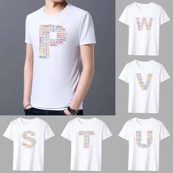 Vyriški Klasikiniai marškinėliai Atsitiktinis O-kaklo Tekstas Lettern Spausdinimo Modelio Serijos Priemiestinių Visas rungtynes, Kvėpuojantis Balti Marškiniai